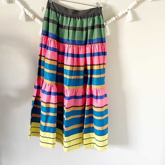 NEW STAUD High Waisted Sea Striped Tiered A-Line Poplin Midi Skirt Women… - Picture 8 of 10